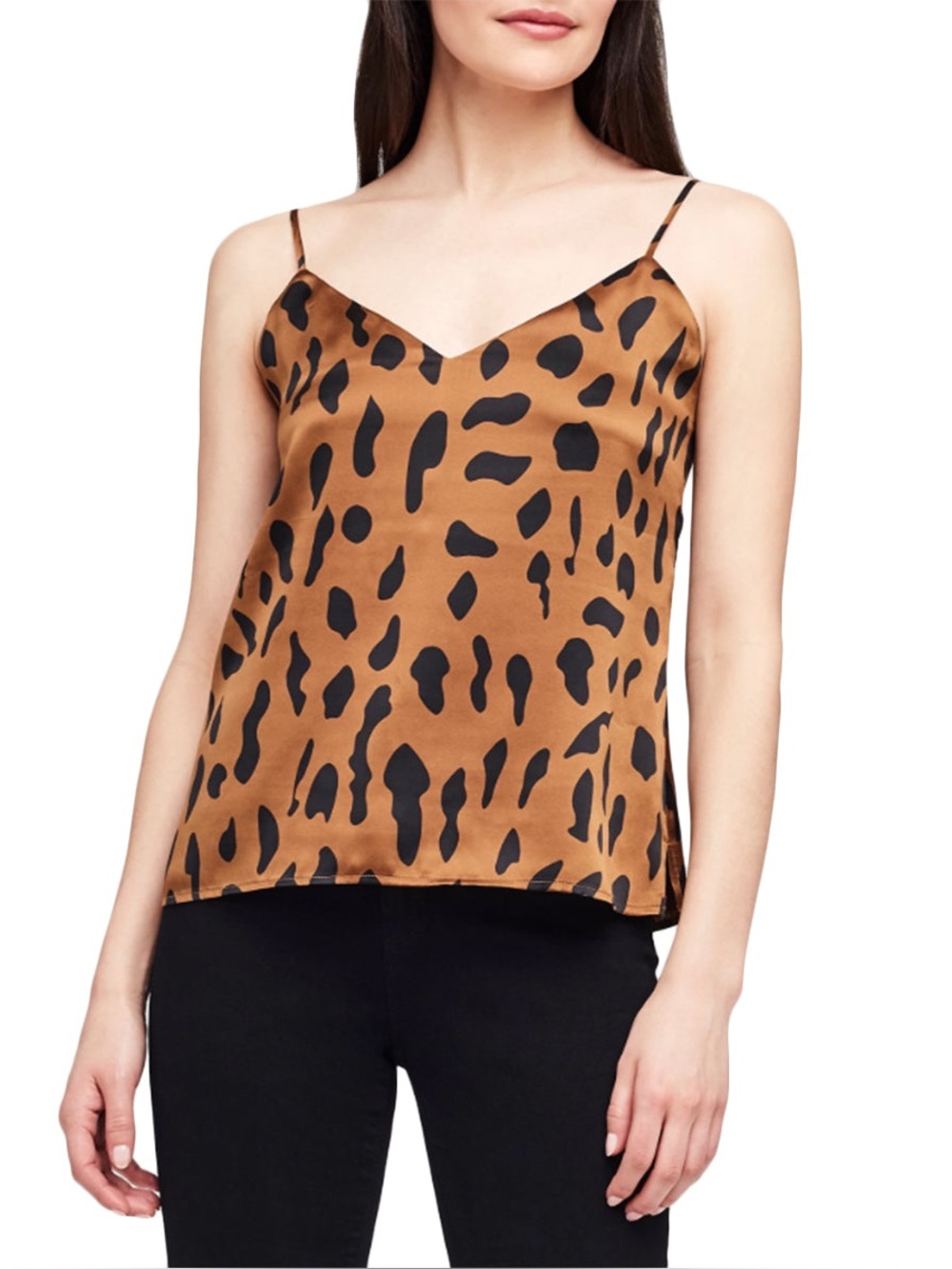 L'Agence Jane Silk Camel Brown Abstract Black Animal Print Cami Top EUC Size M